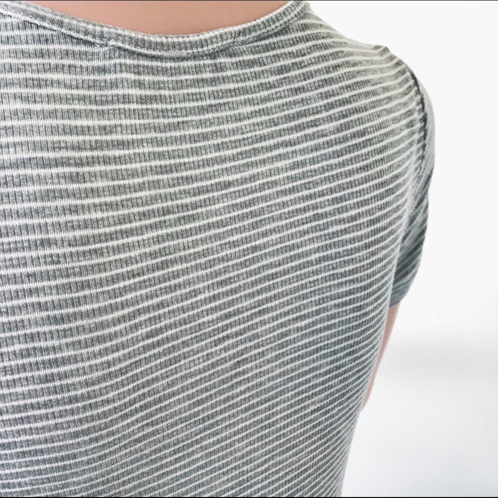 SALE! Bodysuit Striped Front Tie Top Short Sleeve - Picture 6 of 6